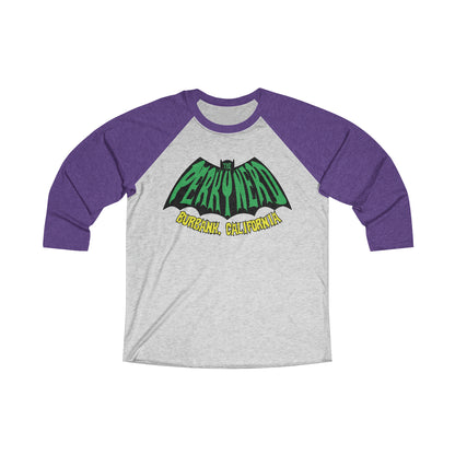 THE PERKY NERD GREEN BAT LOGO - Unisex Tri-Blend 3\4 Raglan Tee