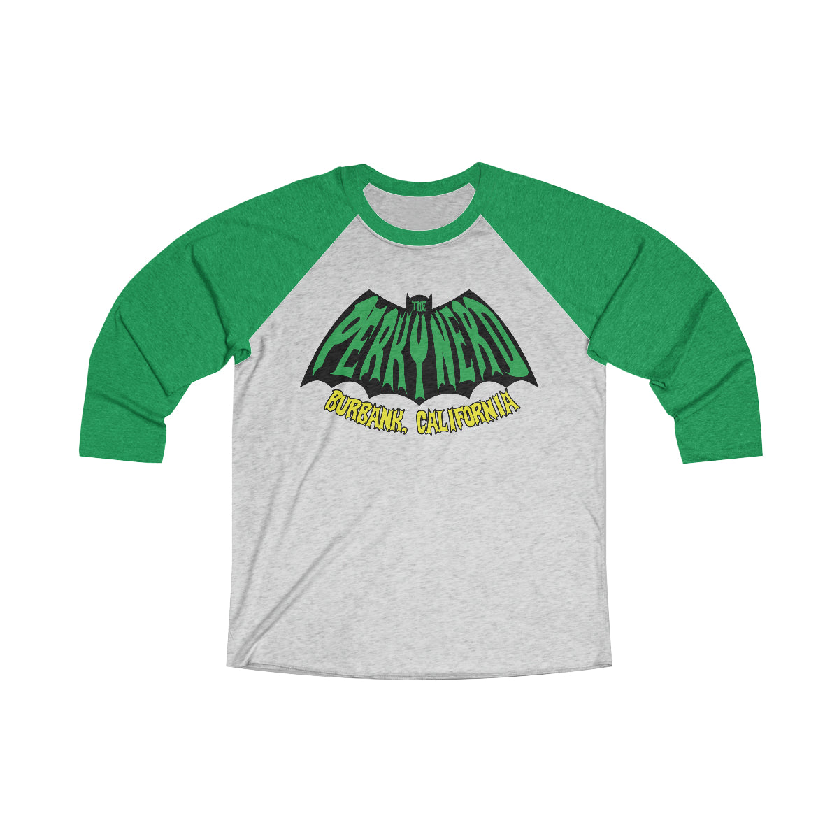 THE PERKY NERD GREEN BAT LOGO - Unisex Tri-Blend 3\4 Raglan Tee